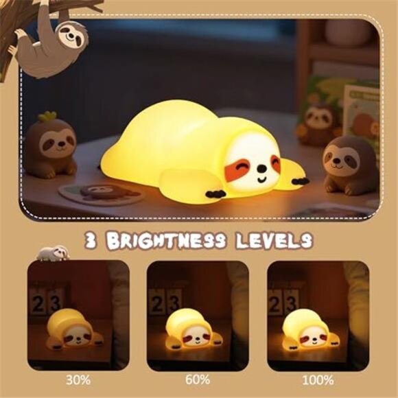 Novelty Light GIFT IDEA! -- Rechargeable SLOTH Silicone Night Light Nightlight - Picture 3 of 8